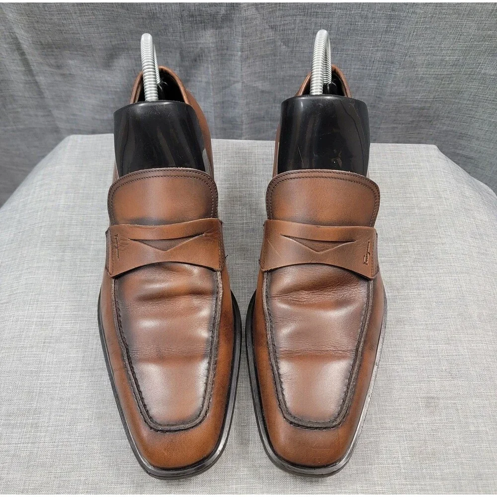 Salvatore Ferragamo Studio Penny Loafers Brown Leather Slip-On SZ 10 D
